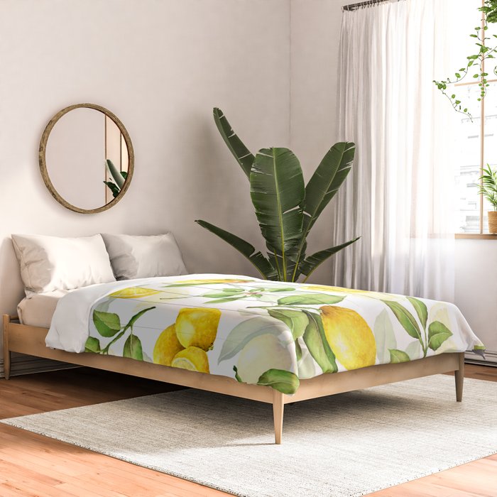 mediterranean summer lemon branches on white Comforter Gallery Image 2