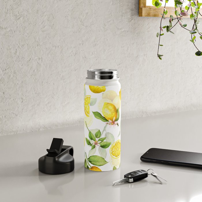 mediterranean summer lemon branches on white Water Bottle Gallery Image 4