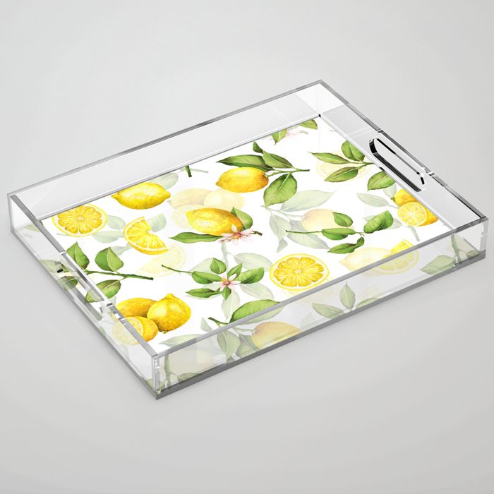 mediterranean summer lemon branches on white Acrylic Tray Gallery Image 1