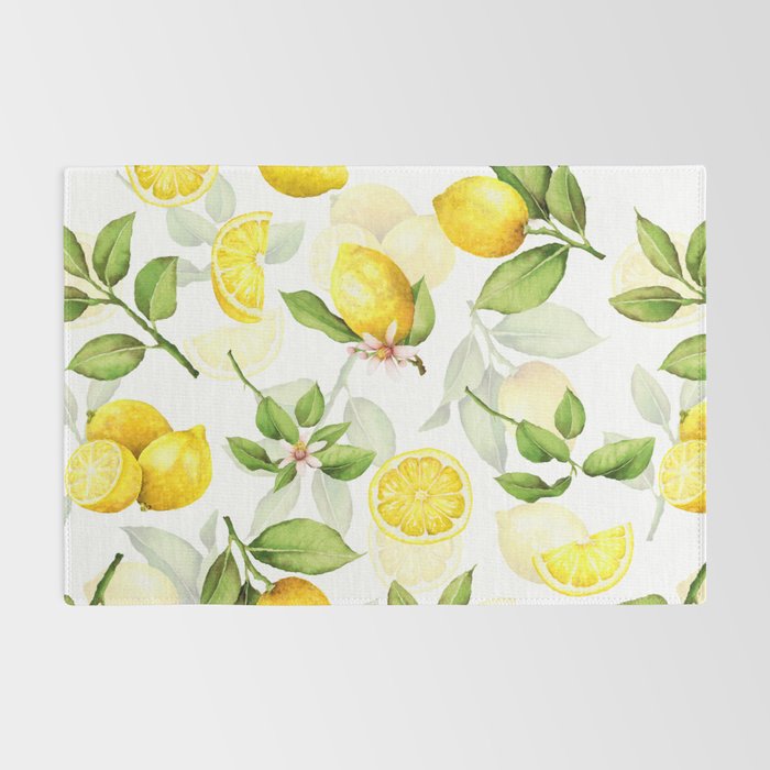 mediterranean summer lemon branches on white Rug Gallery Image 2
