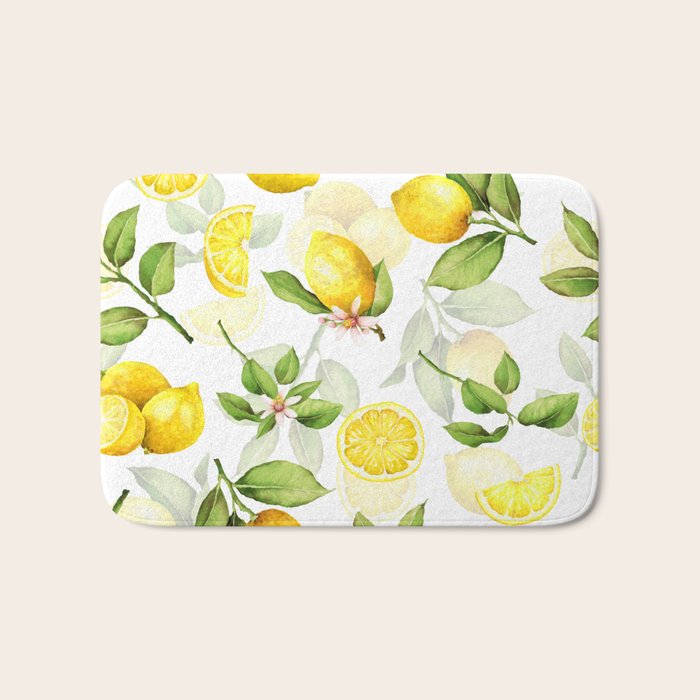 mediterranean summer lemon branches on white Bath Mat Gallery Image 1