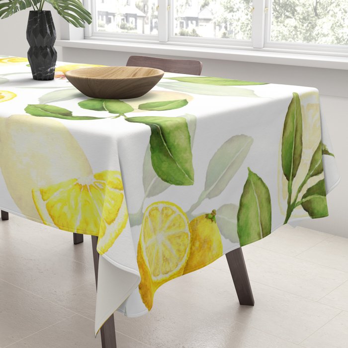 mediterranean summer lemon branches on white Tablecloth Gallery Image 3