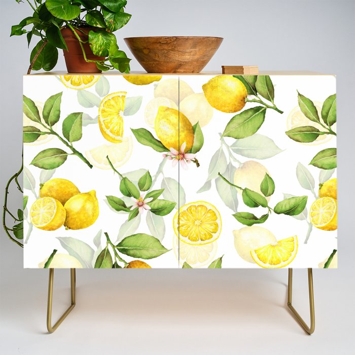 mediterranean summer lemon branches on white Credenza Gallery Image 1