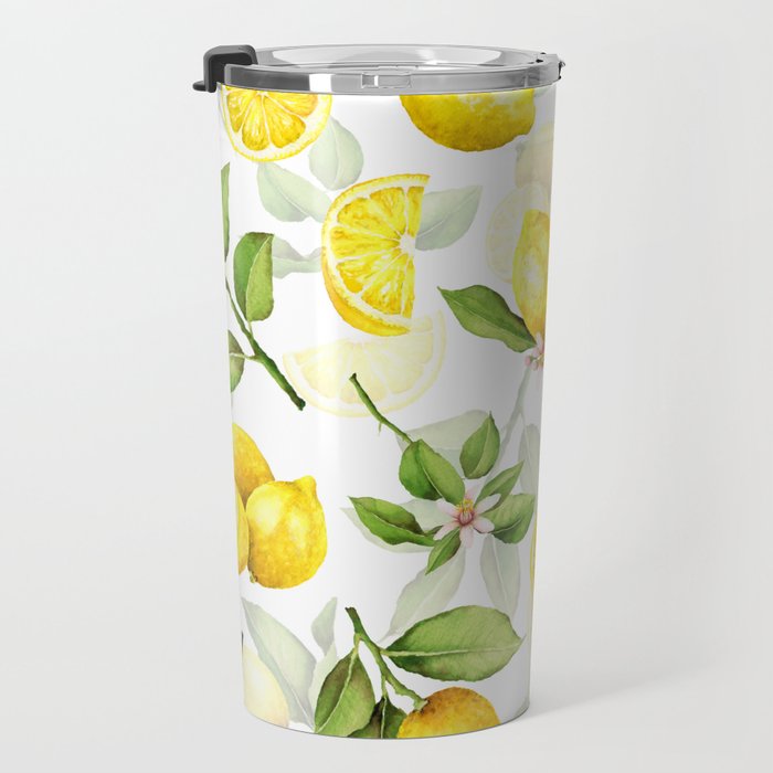 mediterranean summer lemon branches on white Travel Mug Gallery Image 3