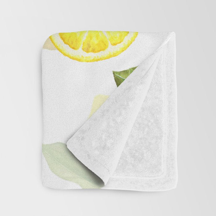 mediterranean summer lemon branches on white Throw Blanket Gallery Image 3