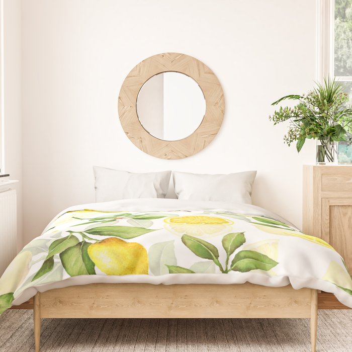 mediterranean summer lemon branches on white Duvet Cover Gallery Image 3