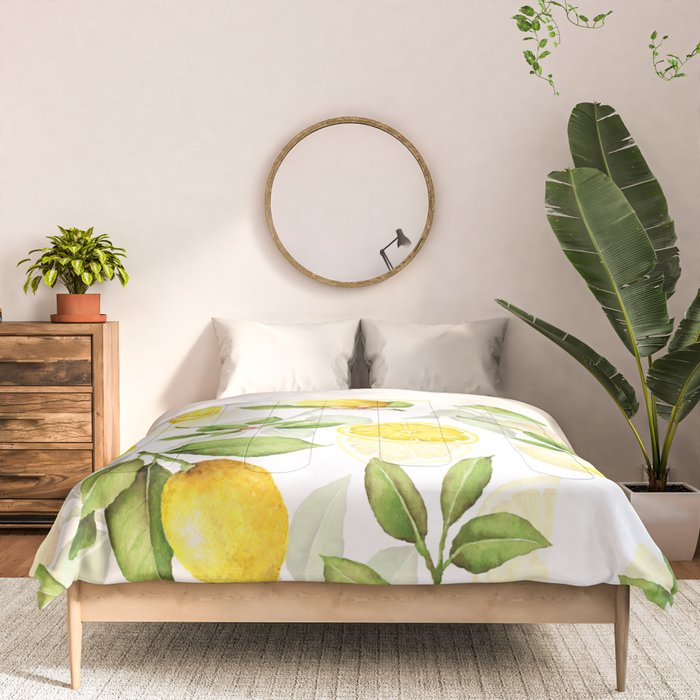mediterranean summer lemon branches on white Comforter Gallery Image 3