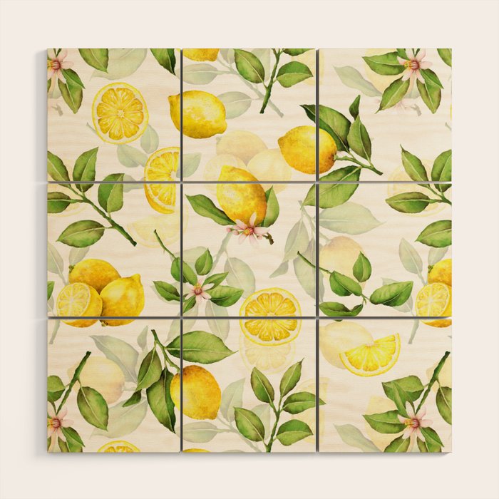 mediterranean summer lemon branches on white Wood Wall Art Gallery Image 1