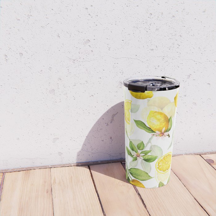 mediterranean summer lemon branches on white Travel Mug Gallery Image 4