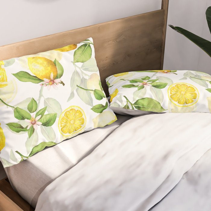 mediterranean summer lemon branches on white Pillow Sham Gallery Image 2