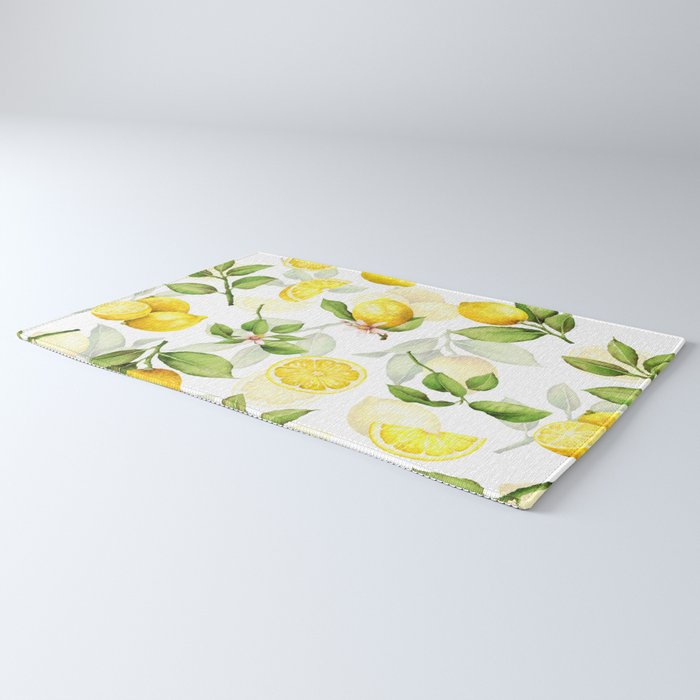 mediterranean summer lemon branches on white Rug Gallery Image 3