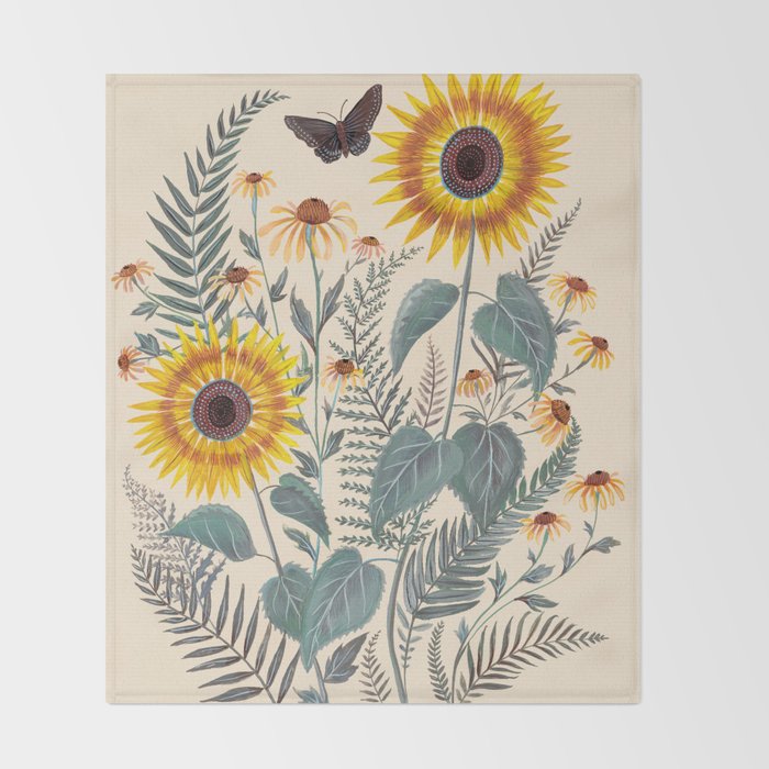 Sunflowers and Ferns Throw Blanket Gallery Image 2