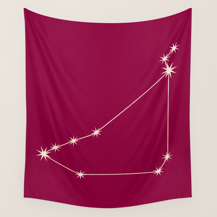 Capricorn Zodiac Star Constellation Line Art Magenta Pink Wall Tapestry Gallery Image 1