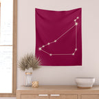 Capricorn Zodiac Star Constellation Line Art Magenta Pink Wall Tapestry Gallery Image 2