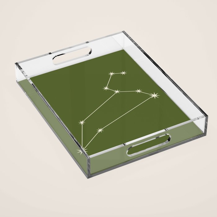 Leo Zodiac Star Constellation Line Art Olive Green Acrylic Tray Gallery Image 1