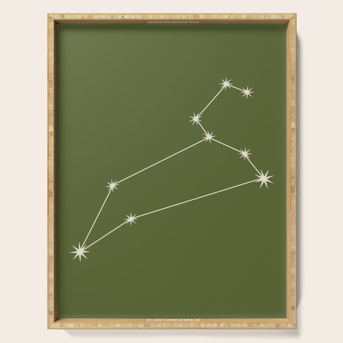 Leo Zodiac Star Constellation Line Art Olive Green Serving Tray Gallery Image 1