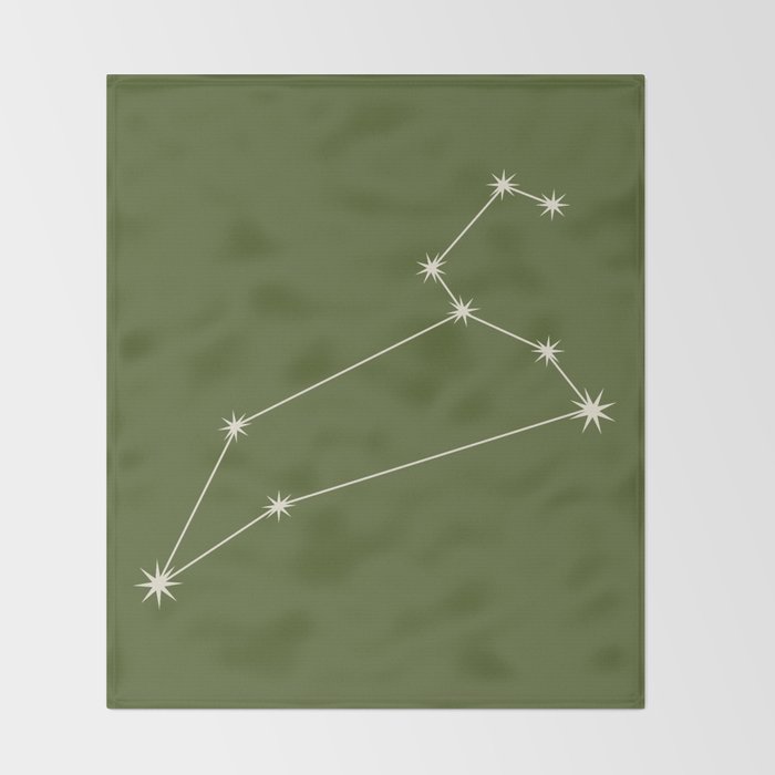 Leo Zodiac Star Constellation Line Art Olive Green Throw Blanket Gallery Image 2