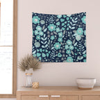 Ditsy Florals, Navy and Teal Wall Tapestry Gallery Image 2