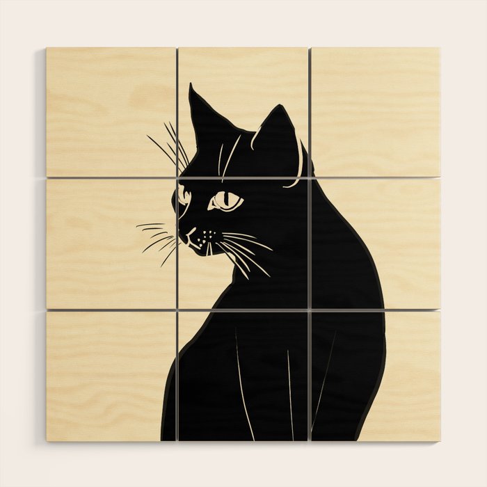 Minimalist Black Cat Wood Wall Art Gallery Image 1