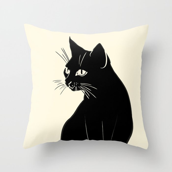 Minimalist Black Cat Throw Pillow Gallery Image 6