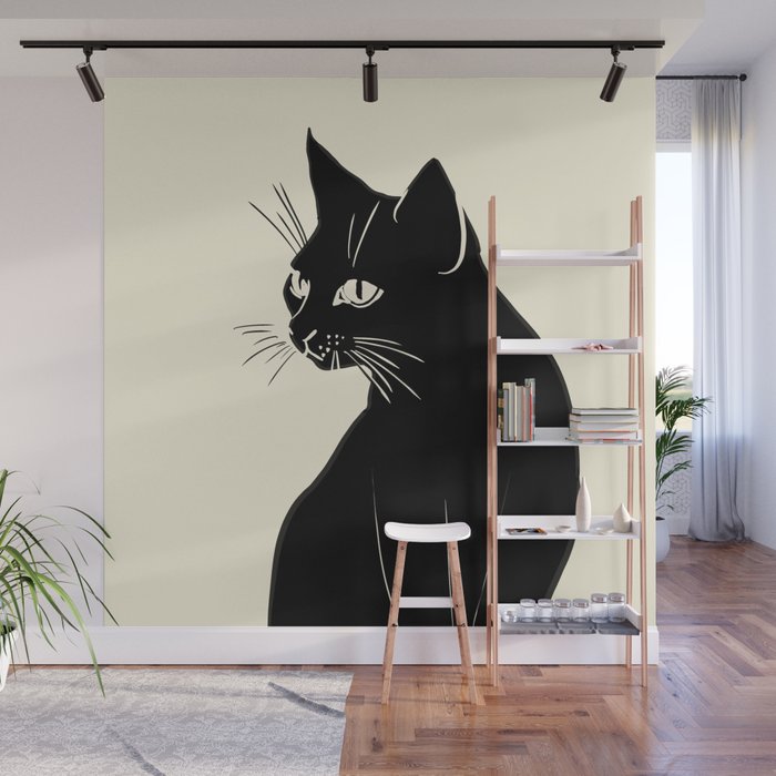 Minimalist Black Cat Wall Mural Gallery Image 1