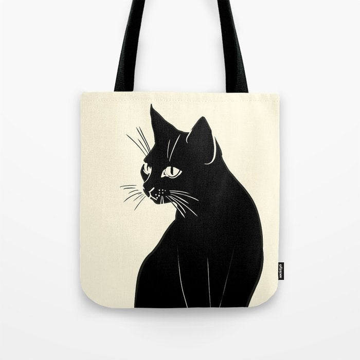 Minimalist Black Cat Tote Bag Gallery Image 1