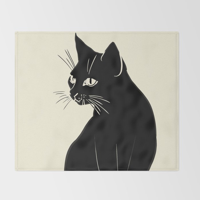 Minimalist Black Cat Throw Blanket Gallery Image 2