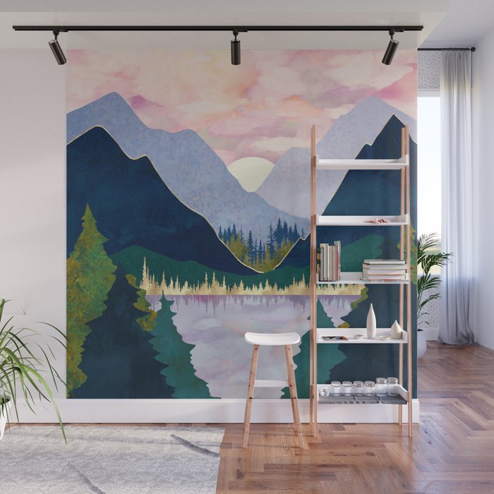 Winter Mountain Lake Wall Mural Gallery Image 1