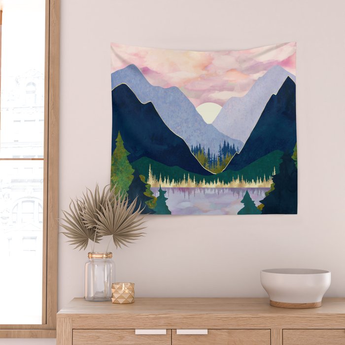 Winter Mountain Lake Wall Tapestry Gallery Image 2