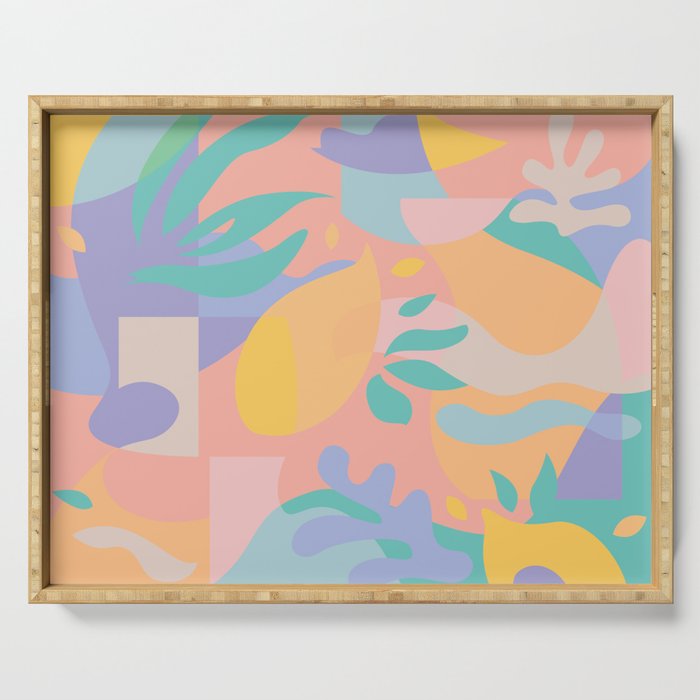Lemons in Amalfi / Abstract shapes, Pink, Turquoise, Yellow, Lavender Serving Tray Gallery Image 1