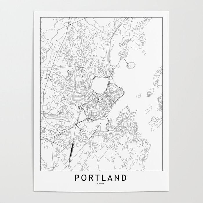 Portland Maine White Map Poster Gallery Image 4