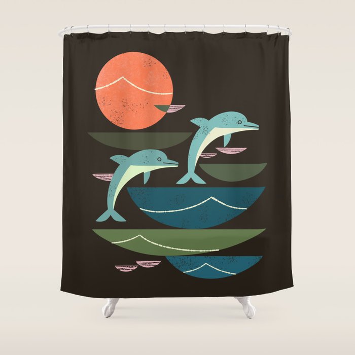 Sunset Dolphins Shower Curtain Gallery Image 1