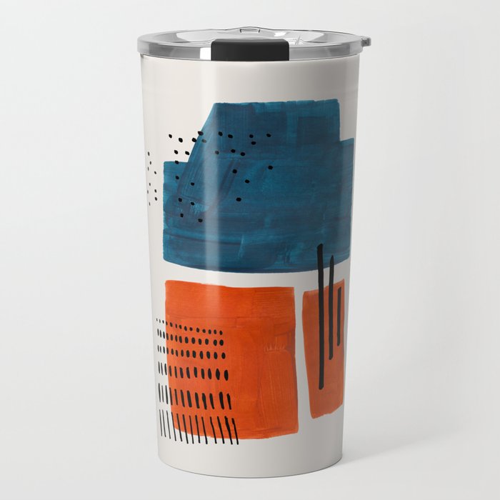 Burnt Orange Jewel Teal Blue Mid Century Modern Funky Colorful Shapes Patterns by Ejaaz Haniff Travel Mug Gallery Image 1