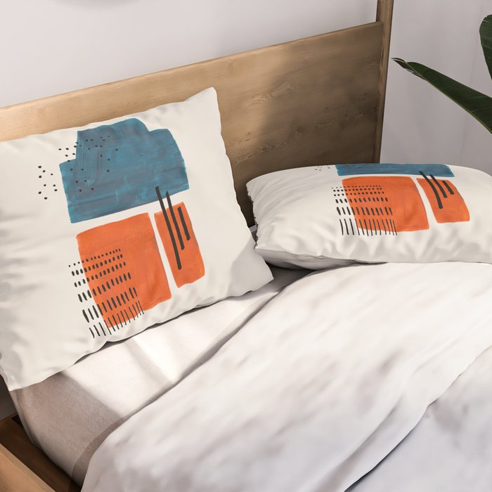 Burnt Orange Jewel Teal Blue Mid Century Modern Funky Colorful Shapes Patterns by Ejaaz Haniff Pillow Sham Gallery Image 2