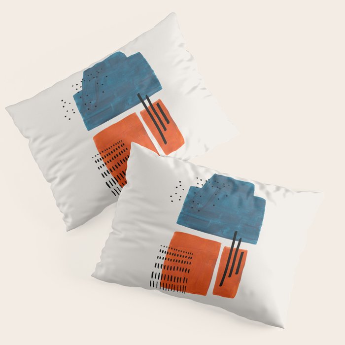 Burnt Orange Jewel Teal Blue Mid Century Modern Funky Colorful Shapes Patterns by Ejaaz Haniff Pillow Sham Gallery Image 3