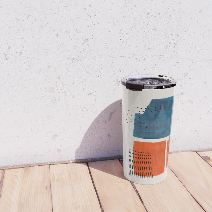 Burnt Orange Jewel Teal Blue Mid Century Modern Funky Colorful Shapes Patterns by Ejaaz Haniff Travel Mug Gallery Image 4