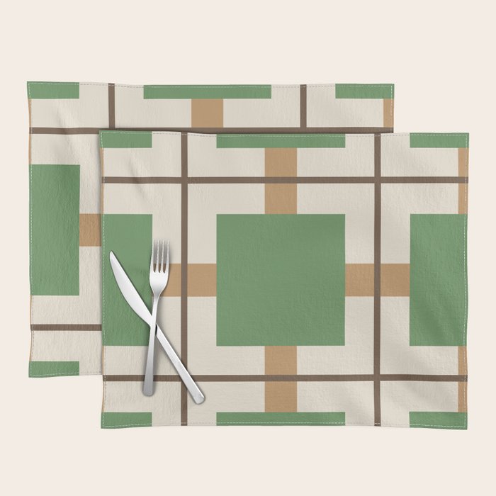 Retro Geometric Plaid Green Camel Placemat Gallery Image 1