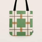 Retro Geometric Plaid Green Camel Tote Bag Gallery Image 1