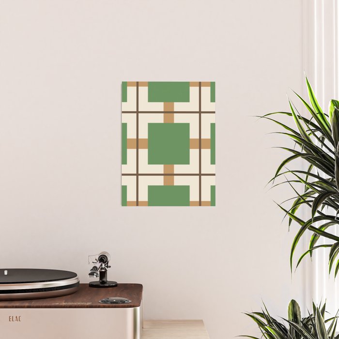 Retro Geometric Plaid Green Camel Poster Gallery Image 2