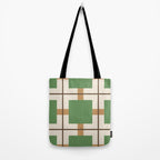Retro Geometric Plaid Green Camel Tote Bag Gallery Image 2
