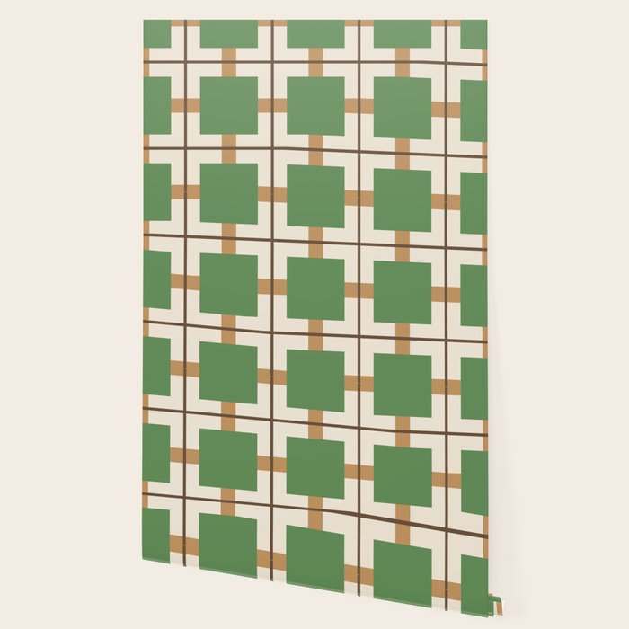 Retro Geometric Plaid Green Camel Wallpaper Gallery Image 2