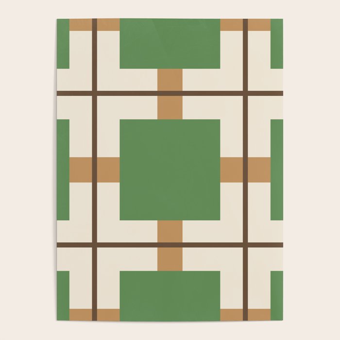 Retro Geometric Plaid Green Camel Poster Gallery Image 4