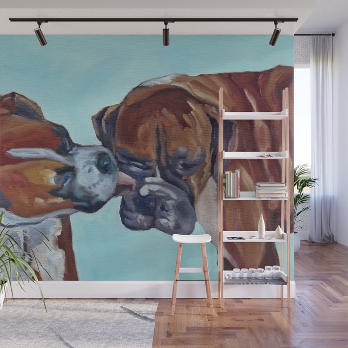 Kissing Boxers Dogs Portrait Wall Mural Gallery Image 1