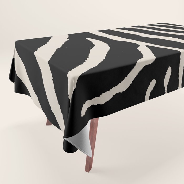 Zebra Wild Animal Print 237 Black and Linen White Tablecloth