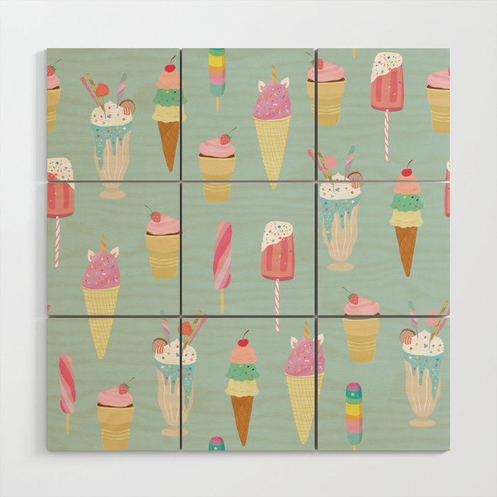 Vintage Ice Cream Pattern Wood Wall Art Gallery Image 1