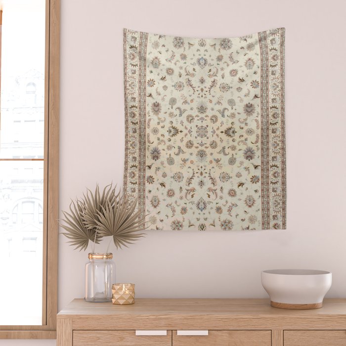 Antique Persian Delicate Ivory Cream  Wall Tapestry Gallery Image 2