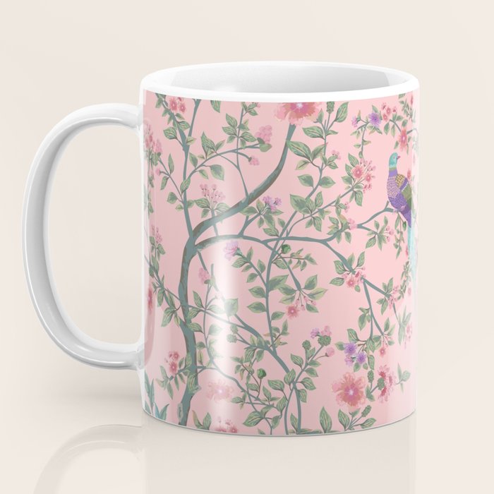 Chinoiserie Pink Fresco Floral Garden Birds Oriental Botanical Coffee Mug Gallery Image 3