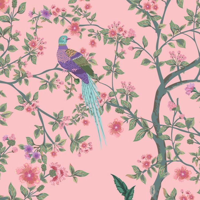Chinoiserie Pink Fresco Floral Garden Birds Oriental Botanical Coffee Mug Gallery Image 2