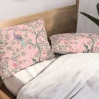 Chinoiserie Pink Fresco Floral Garden Birds Oriental Botanical Pillow Sham Gallery Image 2