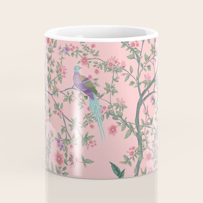 Chinoiserie Pink Fresco Floral Garden Birds Oriental Botanical Coffee Mug Gallery Image 4